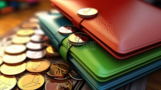钱包模版背景图片_装有货币兑换按钮的钱包 3D 渲染