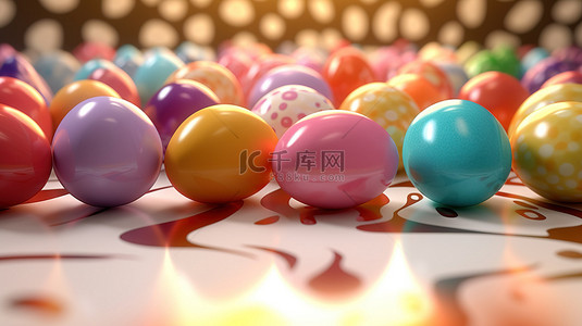 3D 渲染中色彩鲜艳的复活节彩蛋，具有充足的复制空间
