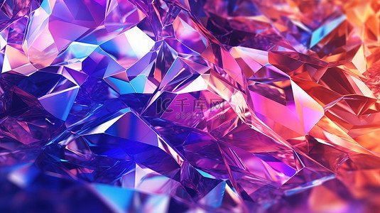 液体虹彩几何水晶背景与抽象纹理令人惊叹的 3D 渲染