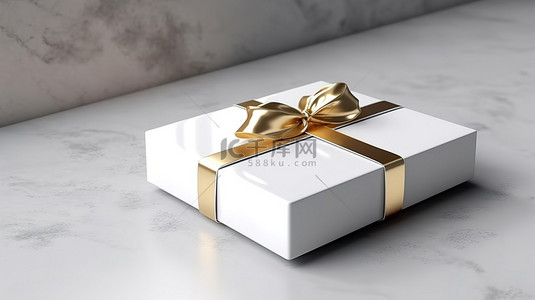 金色盒子样机背景图片_混凝土地板上带有白色盒盖的金色礼盒包装的 3D 渲染