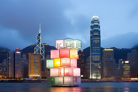 香港冰室背景图片_黄昏的香港天际线