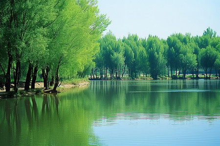 卡通河湖背景图片_照片中是一个被包围的河湖