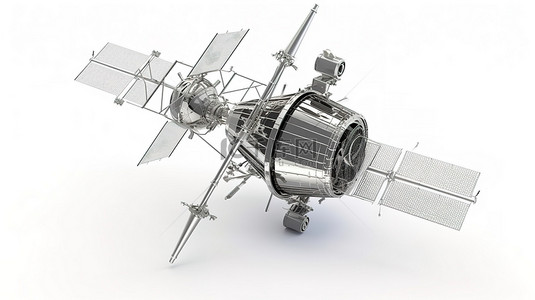 3d天字背景图片_在白色背景下以 3D 渲染集描绘的卫星