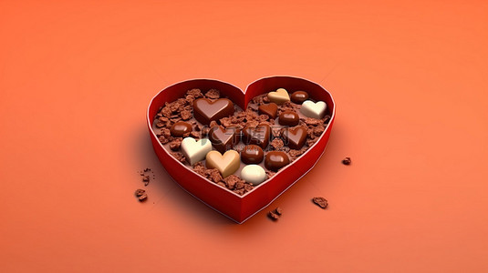 情人节巧克力背景图片_空的中心空间被心脏和巧克力 3d 渲染包围