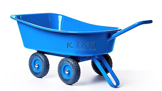 农具背景图片_白色背景隔离蓝色独轮车的 3d 渲染
