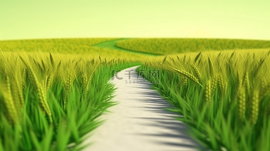 智能科技背景图片_智能农业概念草覆盖道路与孤立背景的 3d 插图