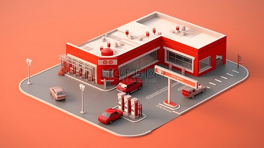 汽车顶视图图形的 3d 加油站模型