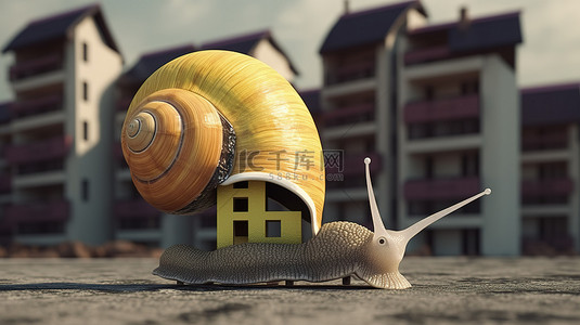 瓷肌蜗牛唇膏背景图片_在建房屋取代了 3D 渲染蜗牛的外壳