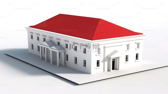 模块红色背景图片_在 3D 渲染中具有醒目的红色屋顶的白宫模型