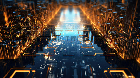 量子通信背景图片_具有海量数据流和量子计算网络的未来数字景观 3D 渲染网络城市