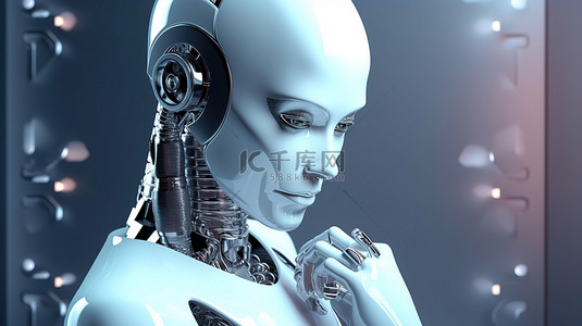 女性机器人或机器人利用键盘锁实现 3D 渲染中的网络安全概念