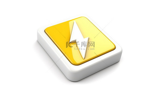 箭頭按鈕背景图片_孤立的白色背景，带有 3D 渲染的方形按钮图标和黄色闪电