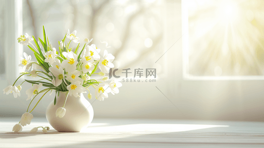 室内温馨背景图片_白色室内简约花瓶里插花的背景12