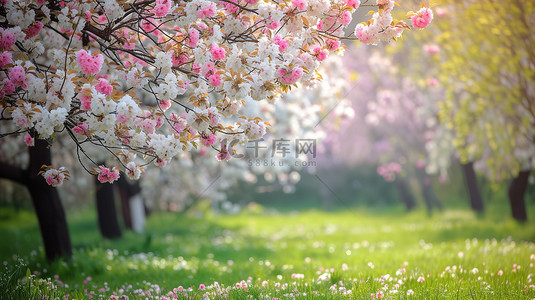 白色和浅粉色樱花春天背景图