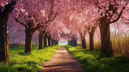 樱花背景图片_盛开的樱花大道春天设计图