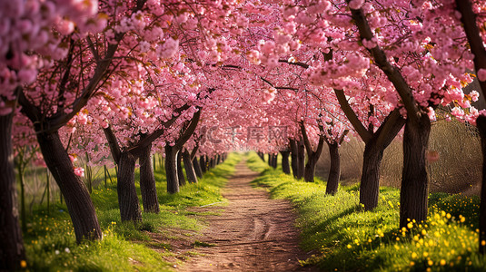火龙果果园背景图片_盛开的樱花大道春天背景图片