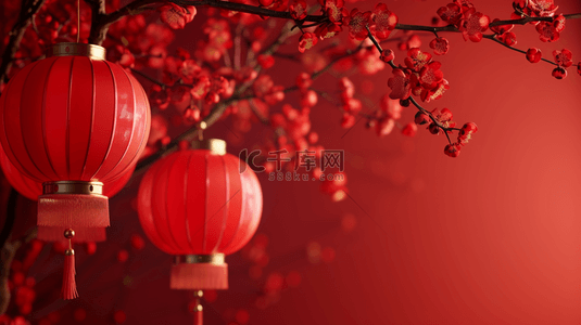中国红色喜庆灯笼挂树枝上的背景8