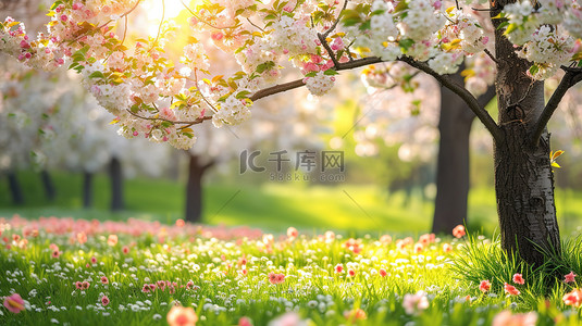 火龙果果园背景图片_白色和浅粉色樱花春天设计