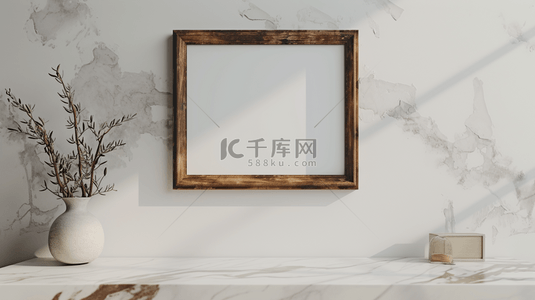 白色简约室内墙面上木质木框的背景14