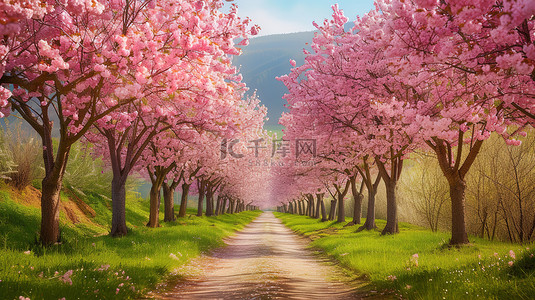 盛开的樱花大道春天背景图