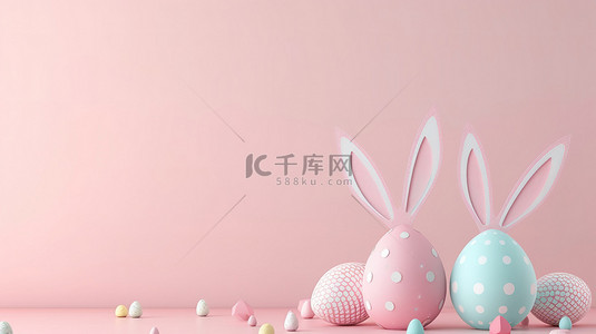 兔耳朵萌物背景图片_3d复活节彩蛋和兔子耳朵背景素材