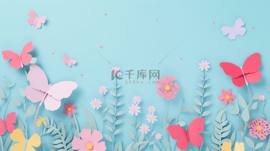 简约粉蓝色场景平铺花朵花瓣的背景图3