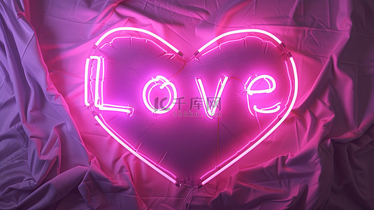“LOVE”在心形霓虹灯与浪漫设计
