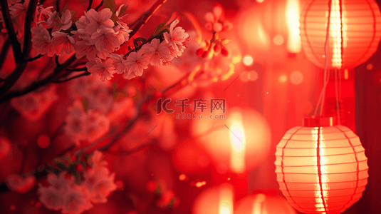 挂灯笼树枝背景图片_夜晚中国春节过年红灯笼挂树上的背景3