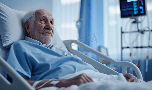 制服仅一个男人放松生病的老人在病房