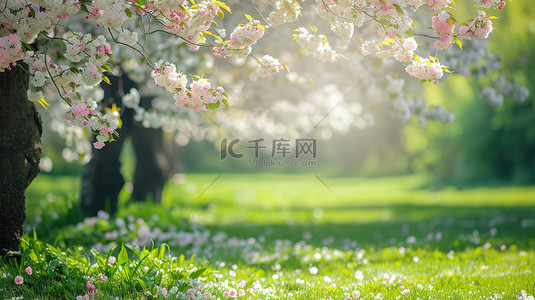 樱花背景图片_白色和浅粉色樱花春天设计图