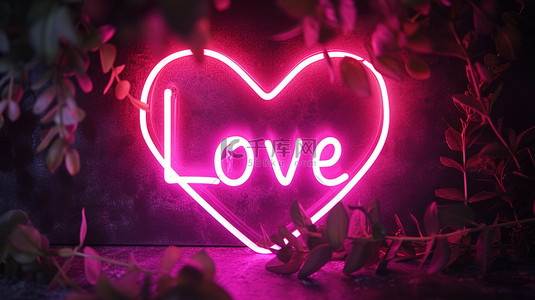 love背景图片_“LOVE”在心形霓虹灯与浪漫背景素材