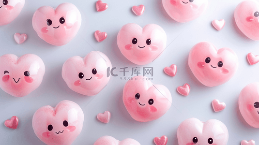 粉色的爱心气球背景图片_粉色唯美爱心气球上笑脸的背景14