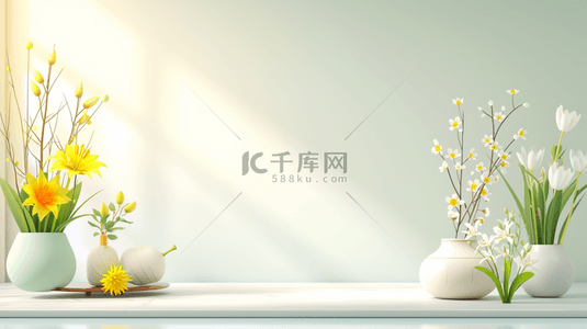 美丽花朵背景图片_简约白色花瓶里美丽花朵的背景9
