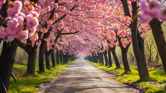 春天的樱花背景图片_盛开的樱花大道春天背景图片