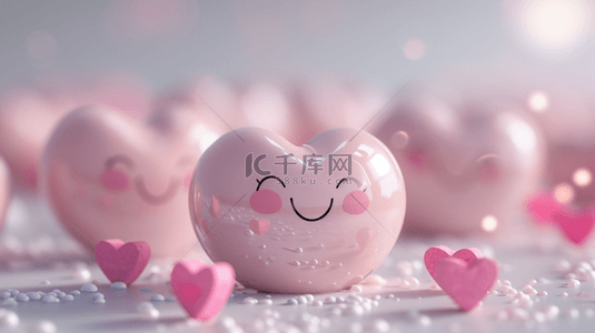 粉色的爱心气球背景图片_粉色唯美爱心气球上笑脸的背景15