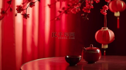桃花树maya背景图片_过年新年春节中式室内装饰红色灯笼喜庆的背景8