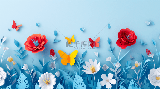 简约粉蓝色场景平铺花朵花瓣的背景图16