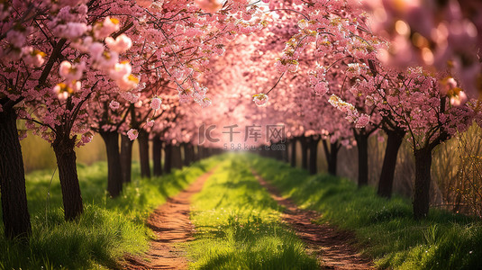 火龙果果园背景图片_盛开的樱花大道春天素材