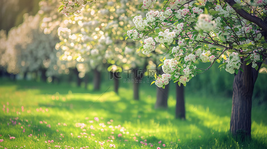 白色和浅粉色樱花春天背景