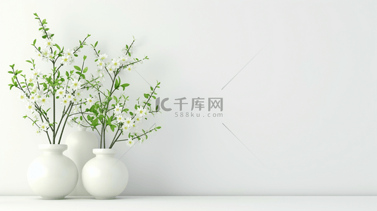 花瓶详情页背景图片_白色室内空间感花瓶里插花的背景3