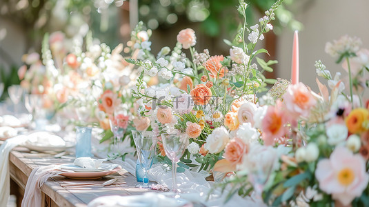 浪漫唯美婚礼背景图片_户外婚礼粉彩装饰花朵设计图