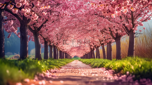 火龙果果园背景图片_盛开的樱花大道春天素材