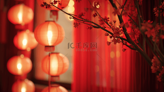 红色的喜庆背景图片_新年春节过年中式室内装饰红色灯笼喜庆的背景2