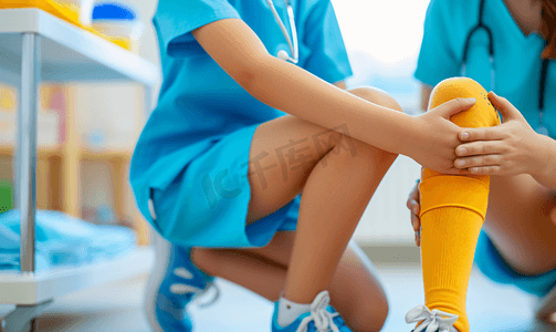 儿童医疗海报摄影照片_儿童体检腿部检查正骨