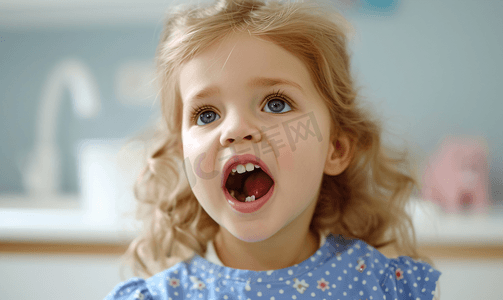 蛀牙成因摄影照片_被检查牙齿的小女孩