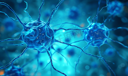 蓝色背景的神经元细胞