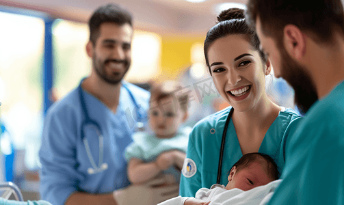 产妇图片摄影照片_医护人员接待新生儿和搀扶产妇