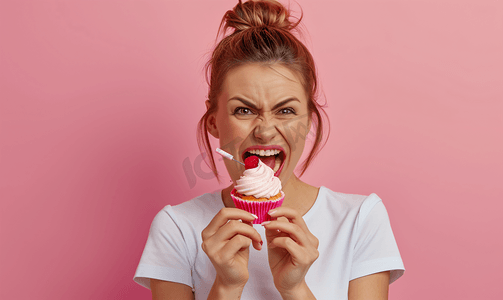 女性吃甜品蛀牙