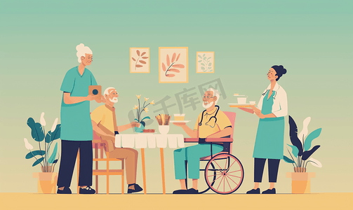 护士给手脚不便的老人喂食照顾