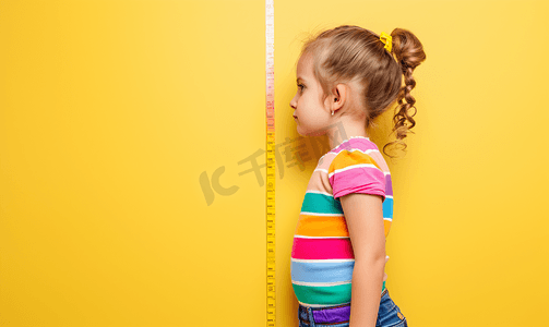 小女孩给自己测量身高